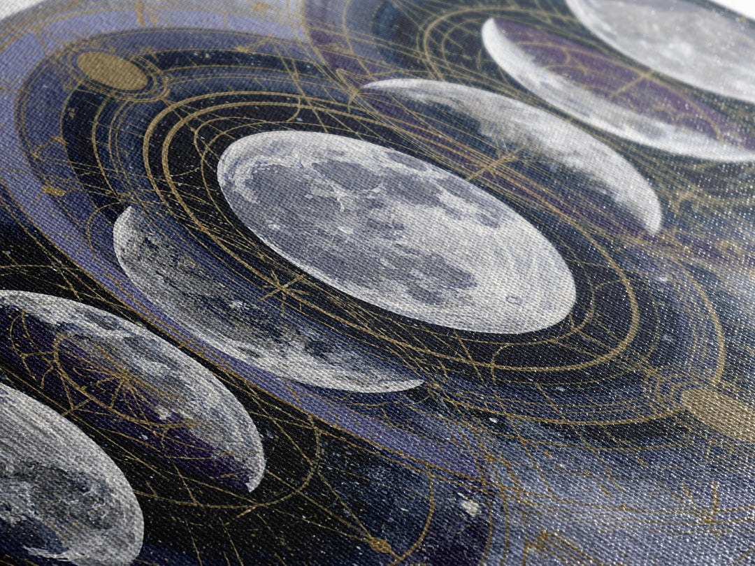 Moon Phases in Elegant Monochrome Framed Canvas Print, Space Art, Printable Wall Art, Spa Decor, Serenity, Retro Wall Art, SAR-2x1-37