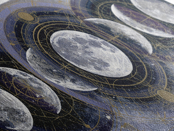 Moon Phases in Elegant Monochrome Framed Canvas Print, Space Art, Printable Wall Art, Spa Decor, Serenity, Retro Wall Art, SAR-2x1-37