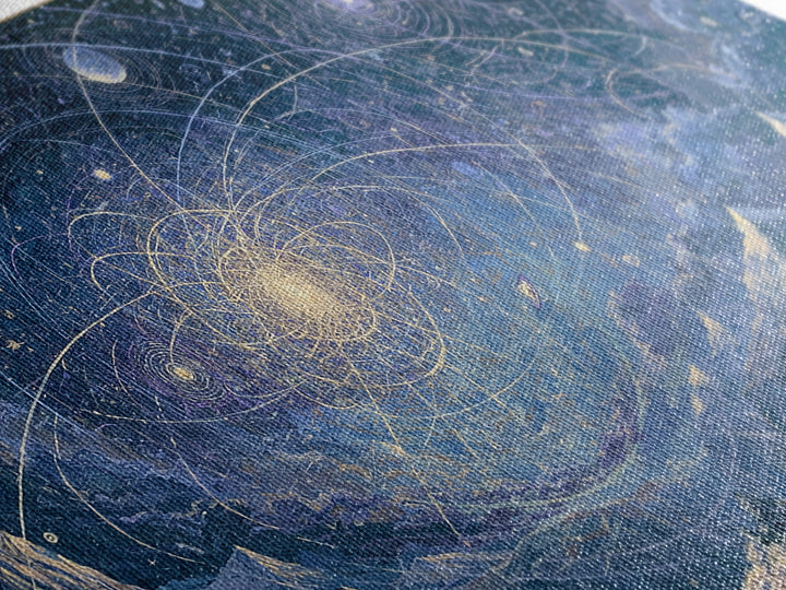 Alien Moonrise over Icy Cliffs Framed Canvas Print, Space Art, Printable Wall Art, Spa Decor, Oil Painting, Serenity, SAR-2x1-90