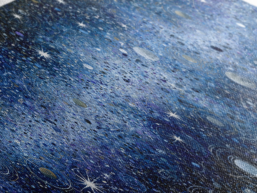 Distant Star Cluster Framed Canvas Print, Space Art, Retro Wall Art, Spa Decor, Fine Art, Serenity, Textured Painting, SAR-3x1-12
