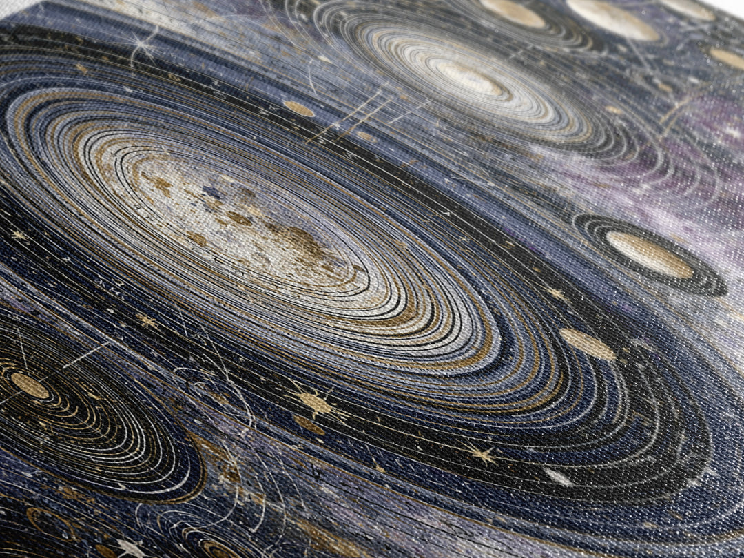 Solar System Arrangement Canvas Print, Space Art, Spa Decor, Oil Painting, Serenity, Abstract Wall Art, Modern Wall Art, SAR-3x1-92