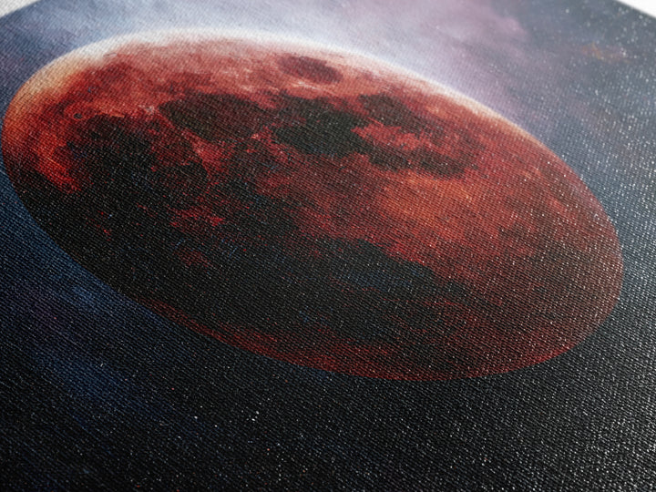 Lunar Eclipse in Deep Red Tones Framed Canvas Print, Space Art, Digital Art, Spa Decor, Fine Art, Serenity, Modern Wall Art, SAR-3x2-39