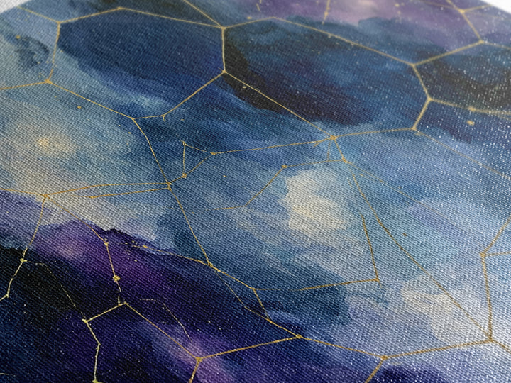 Star Map with Gold Constellation Lines Canvas Print, Space Art, Living Room Wall Art, Spa Decor, Abstract Art, Serenity, SAR-3x2-42