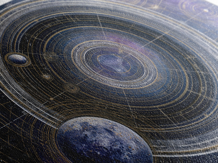 Solar System Arrangement Framed Canvas Print, Space Art, Gallery Decor, Spa Decor, Oil Painting, Serenity, Home Decor, SAR-3x2-8