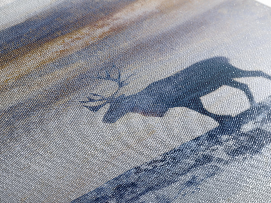 Reindeer Silhouette in Snowy Landscape Canvas Print, Scandinavian Art, Modern Decor, Living Room Decor, Fine Art, Nordic, SCA-1x1-54