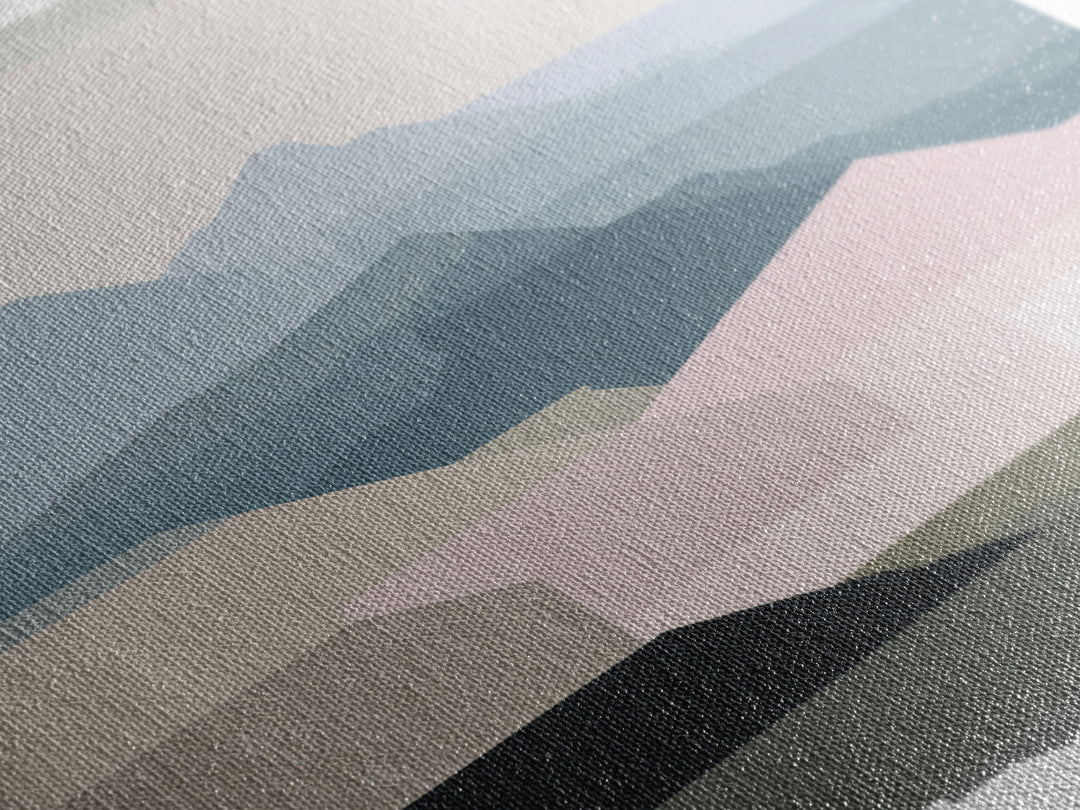 Muted Mountain Layers Framed Canvas Print, Scandinavian Art, Mid Century Modern, Living Room Decor, Oil Painting, Nordic, SCA-1x1-8