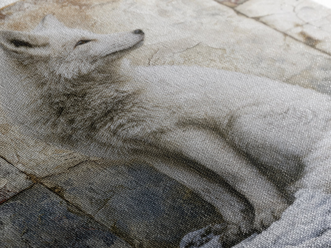 White Fox in Quiet Snow Framed Canvas Print, Scandinavian Art, Living Room Wall Art, Living Room Decor, Abstract Art, Nordic, SCA-1x1-84