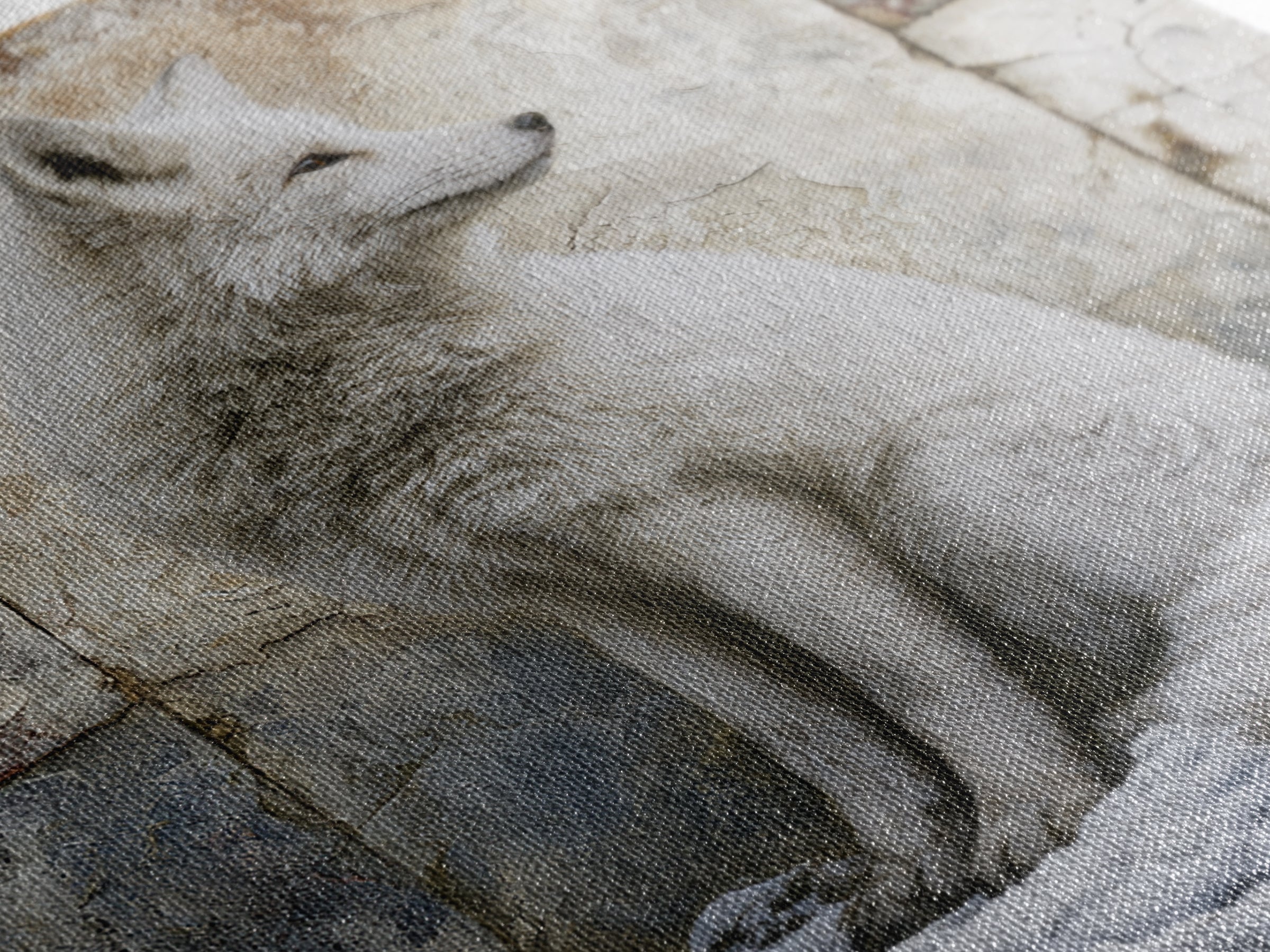 White Fox in Quiet Snow Framed Canvas Print, Scandinavian Art, Living Room Wall Art, Living Room Decor, Abstract Art, Nordic, SCA-1x1-84