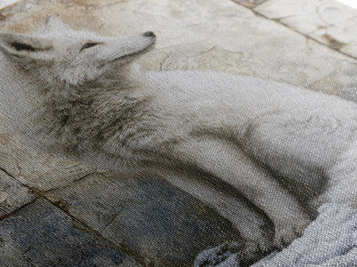 White Fox in Quiet Snow Framed Canvas Print, Scandinavian Art, Living Room Wall Art, Living Room Decor, Abstract Art, Nordic, SCA-1x1-84