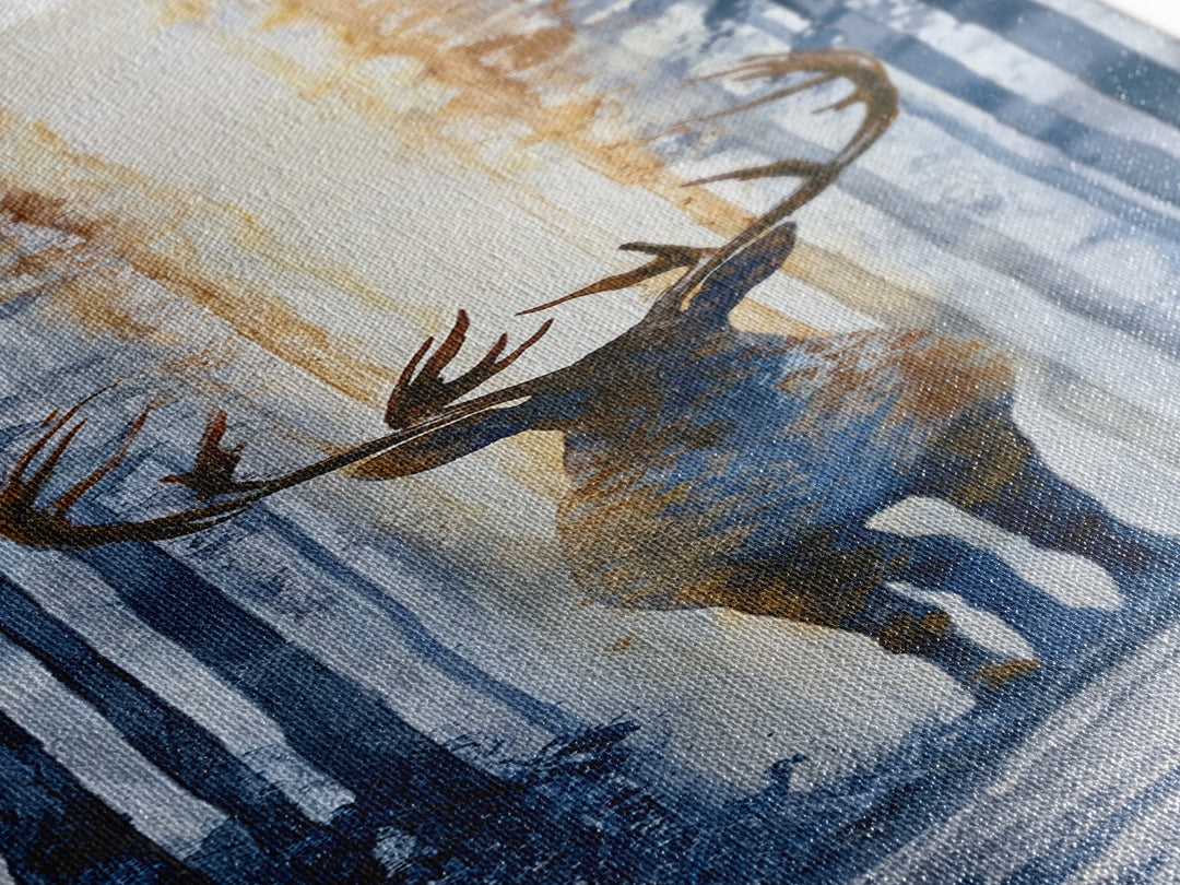 Reindeer Silhouette in Snowy Landscape Canvas Print, Scandinavian Art, Luxury Decor, Living Room Decor, Oil Painting, Nordic, SCA-1x3-42