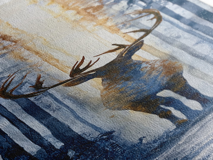 Reindeer Silhouette in Snowy Landscape Canvas Print, Scandinavian Art, Luxury Decor, Living Room Decor, Oil Painting, Nordic, SCA-1x3-42