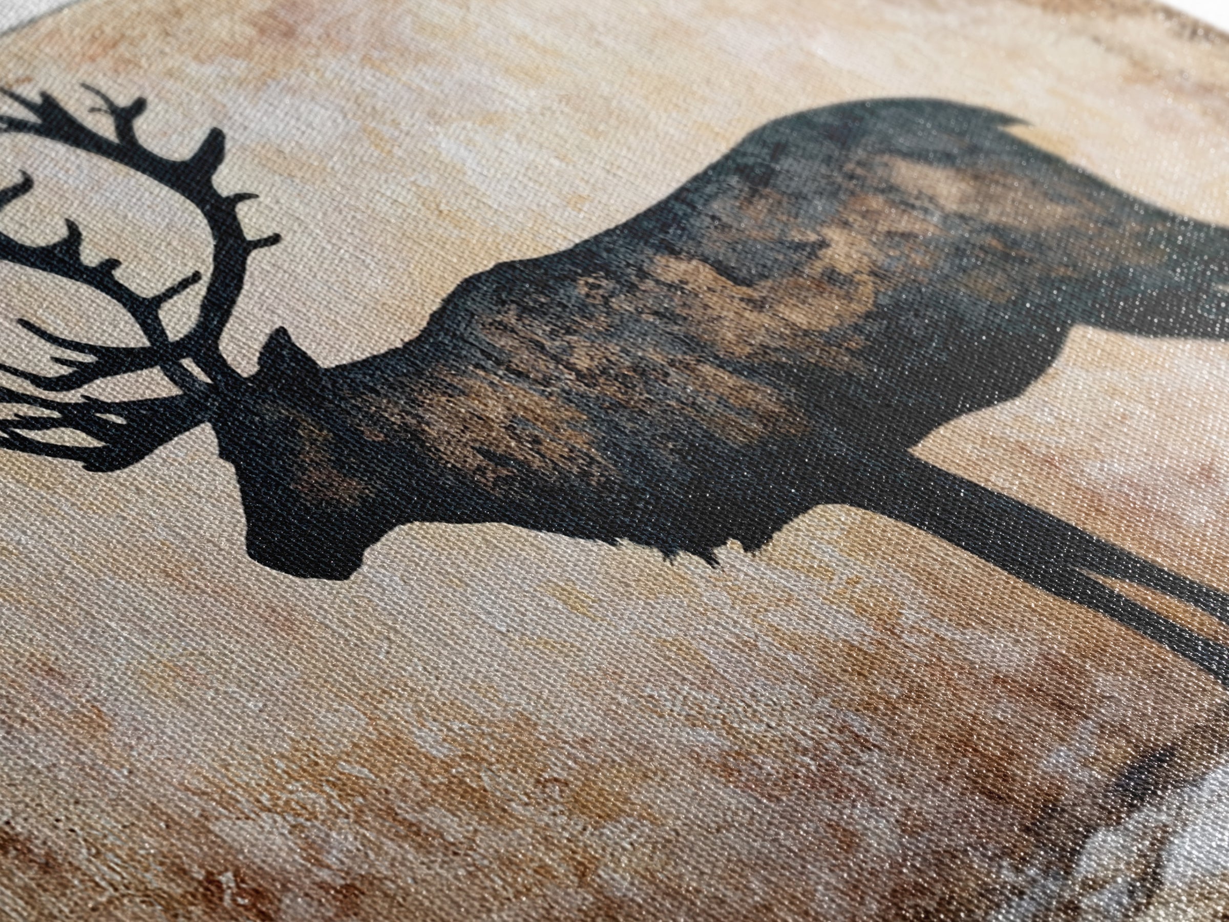 Reindeer Silhouette in Snowy Landscape Canvas Print, Scandinavian Art, Mid Century Modern, Living Room Decor, Nordic, SCA-2x1-50