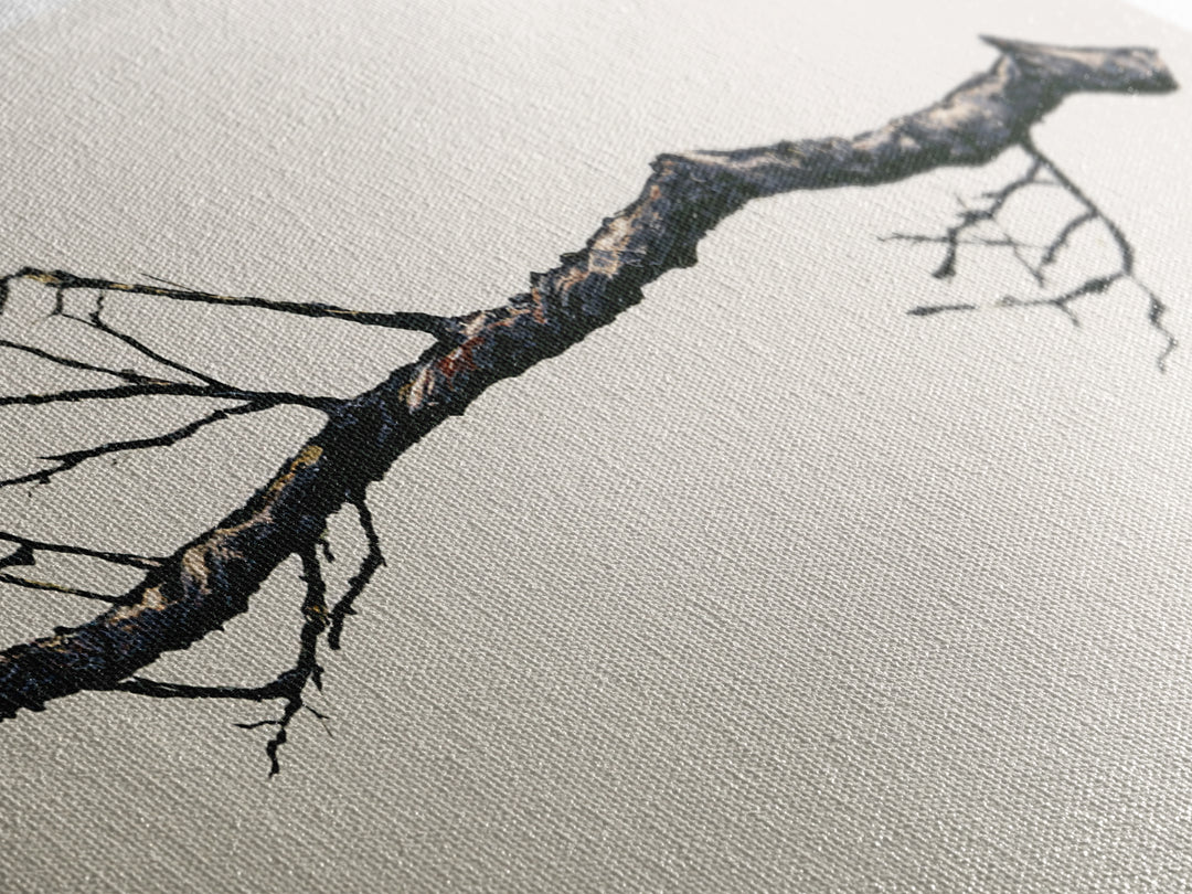 Single Black Branch on Warm White Background Canvas Print, Scandinavian Art, Abstract Art, Living Room Decor, Nordic, SCA-2x1-88