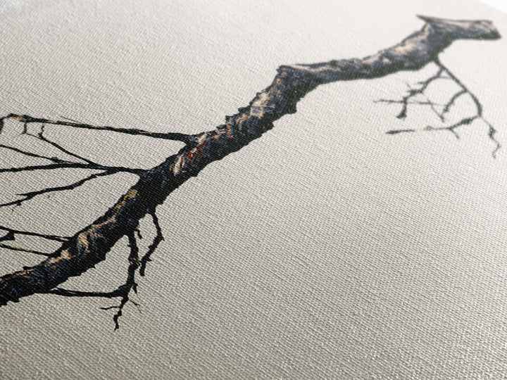 Single Black Branch on Warm White Background Canvas Print, Scandinavian Art, Abstract Art, Living Room Decor, Nordic, SCA-2x1-88
