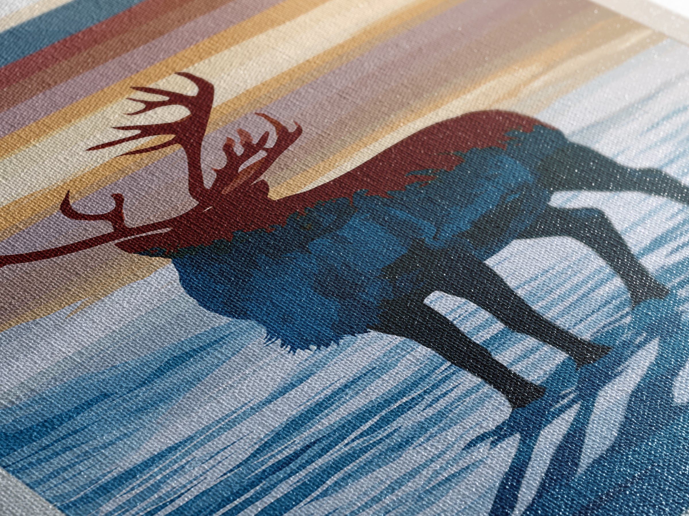 Reindeer Silhouette in Snowy Landscape Canvas Print, Scandinavian Art, Printable, Living Room Decor, Fine Art, Nordic, SCA-2x3-14