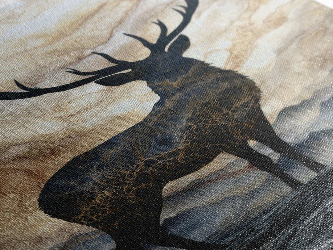 Reindeer Silhouette in Snowy Landscape Canvas Print, Scandinavian Art, Digital Wall Art, Living Room Decor, Nordic, SCA-2x3-38