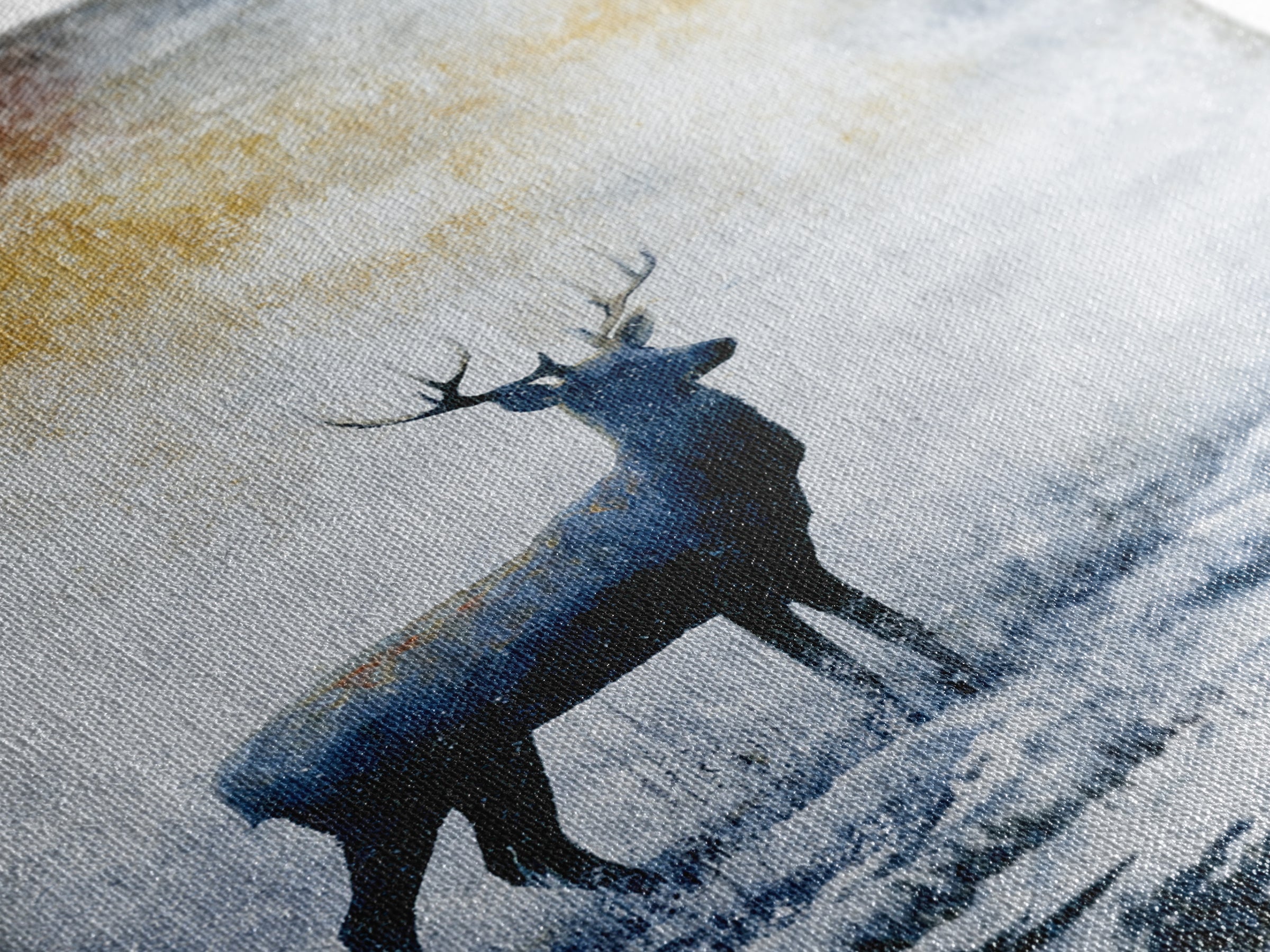 Reindeer Silhouette in Snowy Landscape Canvas Print, Scandinavian Art, Farmhouse Decor, Living Room Decor, Fine Art, Nordic, SCA-2x3-86