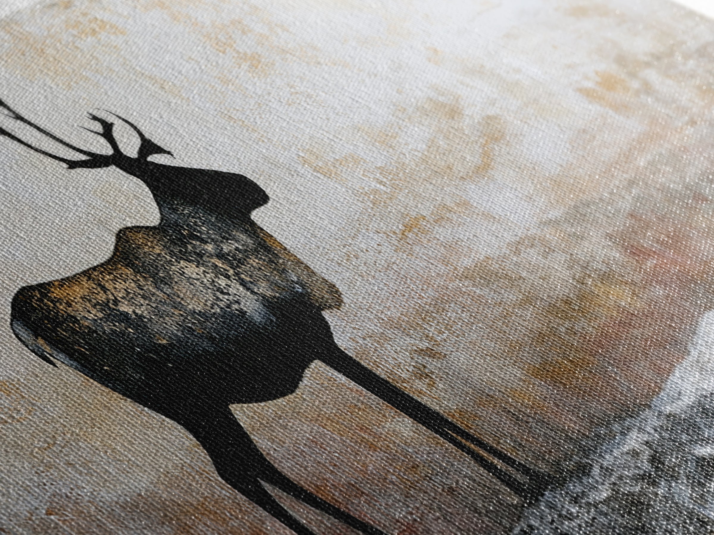 Reindeer Silhouette in Snowy Landscape Canvas Print, Scandinavian Art, Modern Art, Living Room Decor, Fine Art, Nordic, SCA-3x1-94