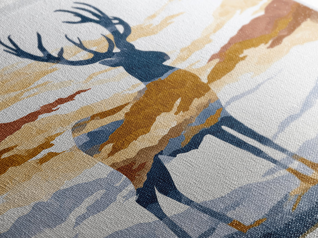Reindeer Silhouette in Snowy Landscape Canvas Print, Scandinavian Art, Modern Art, Living Room Decor, Fine Art, Nordic, SCA-3x2-58