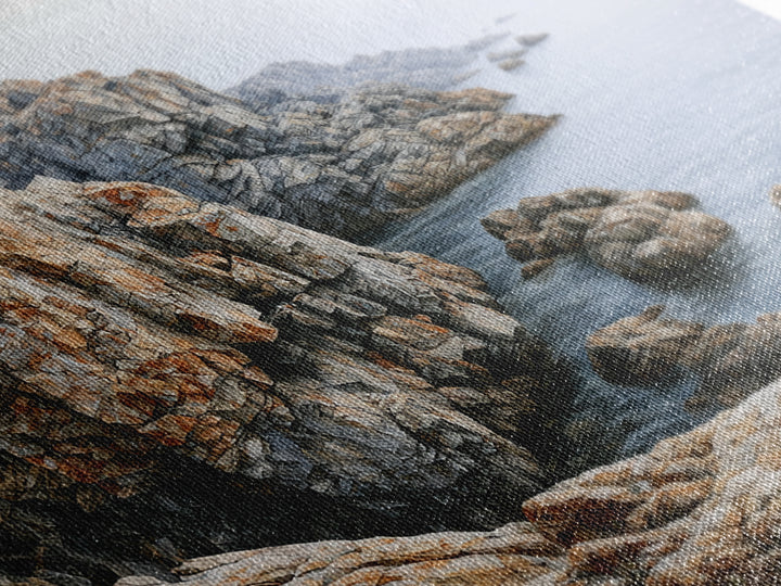 Quiet Coastal Rocks and Gray Sea Canvas Print, Scandinavian Art, Farmhouse Decor, Living Room Decor, Fine Art, Nordic, SCA-3x2-75