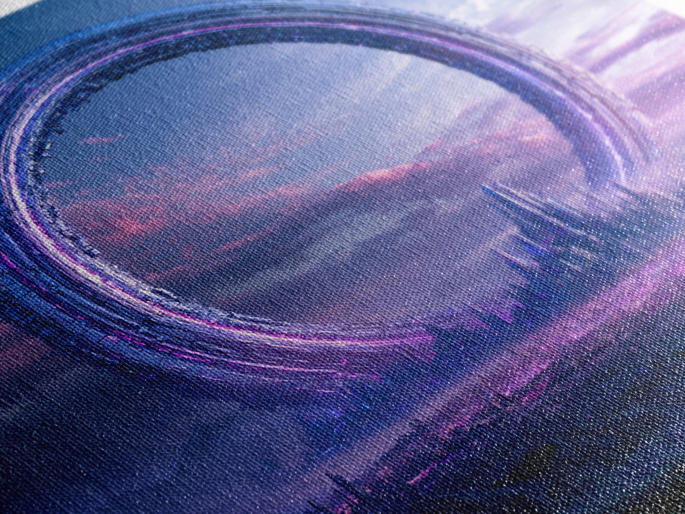 Giant Ring World Seen from a Valley Framed Canvas Print, Scifi Art, Fine Art Print, Living Room Decor, Fine Art, Orbit, SCI-1x1-80