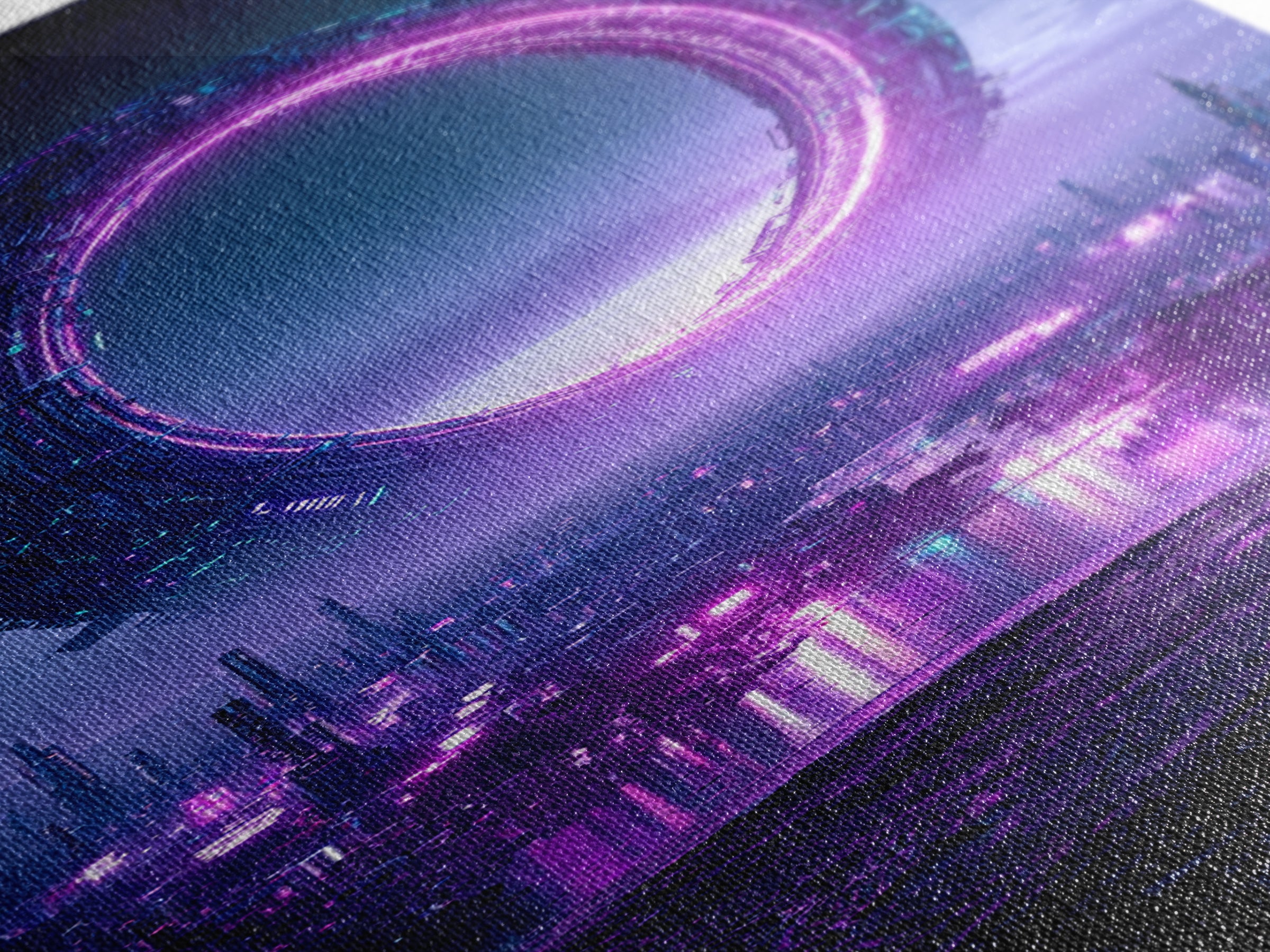 Giant Ring World Seen from a Valley Canvas Print, Scifi Art, Digital Art, Living Room Decor, Oil Painting, Orbit, SCI-1x3-44