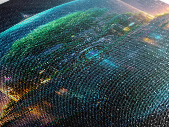 Futuristic Botanical Dome Canvas Print, Scifi Art, Ai Art, Living Room Decor, Fine Art, Orbit, Star Wars Art, Space Art, SCI-1x3-60