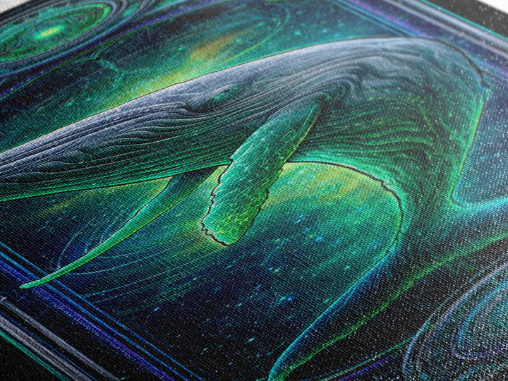 Cosmic Whale Swimming Through Deep Space Framed Canvas Print, Scifi Art, Collage Art, Living Room Decor, Oil Painting, Orbit, SCI-1x3-76