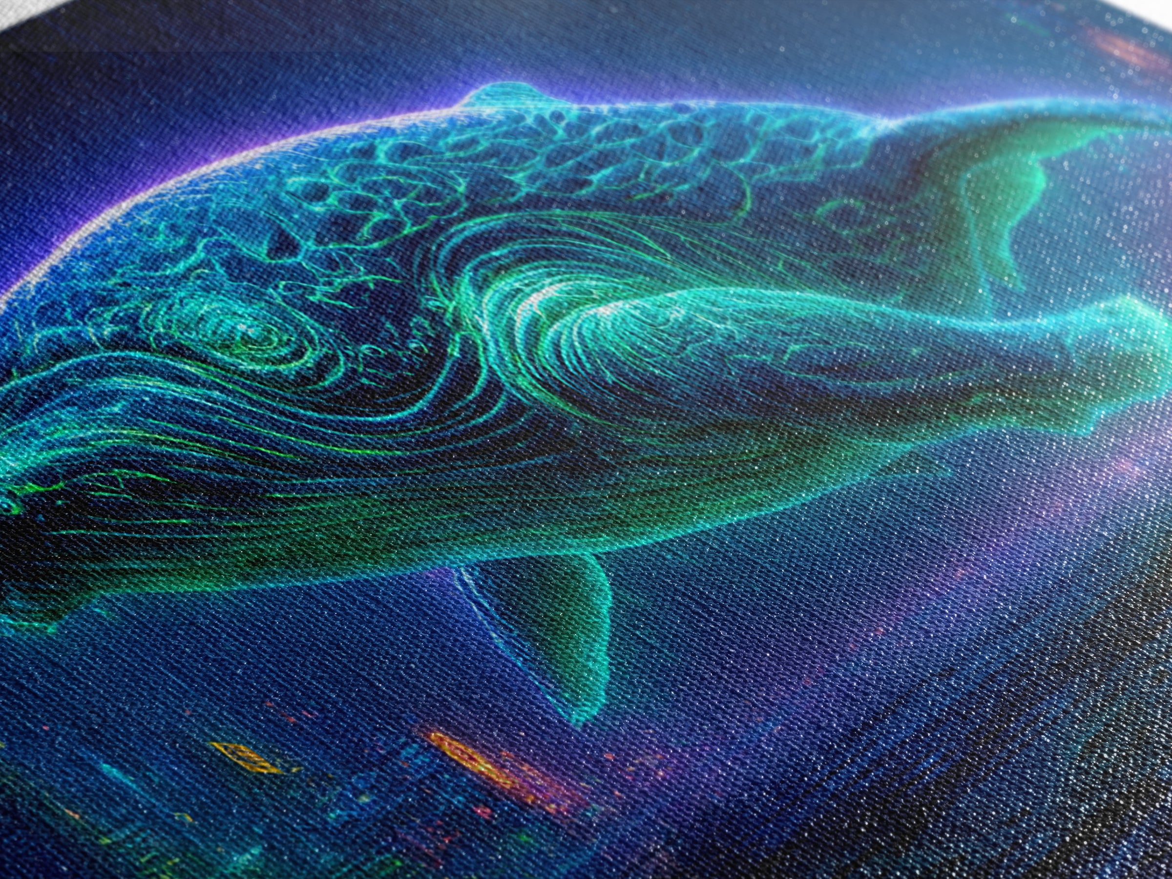 Cosmic Whale Swimming Through Deep Space Framed Canvas Print, Scifi Art, Decor, Living Room Decor, Oil Painting, Orbit, SCI-2x1-60