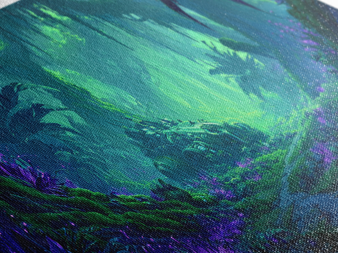 Alien Jungle with Bioluminescent Plants Canvas Print, Scifi Art, Canvas Print, Living Room Decor, Fine Art, Orbit, Weird Art, SCI-2x1-73