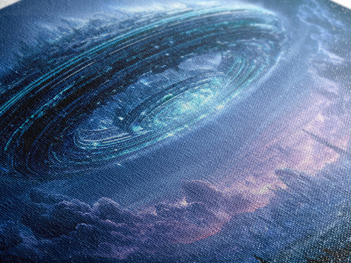 Giant Ring World Seen from a Valley Canvas Print, Scifi Art, Modern Art, Living Room Decor, Fine Art, Orbit, Retro Futurism Art, SCI-2x1-76