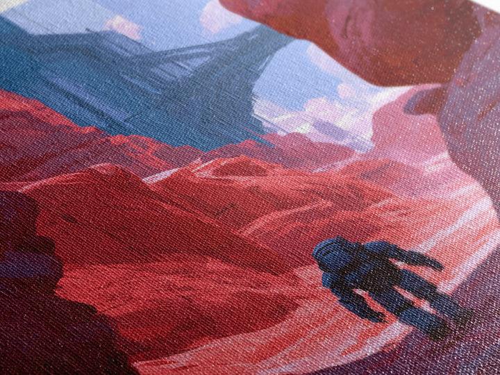 Robot Companion Crossing a Red Canyon Framed Canvas Print, Scifi Art, Decor, Living Room Decor, Orbit, Mid Century Art, SCI-2x3-12