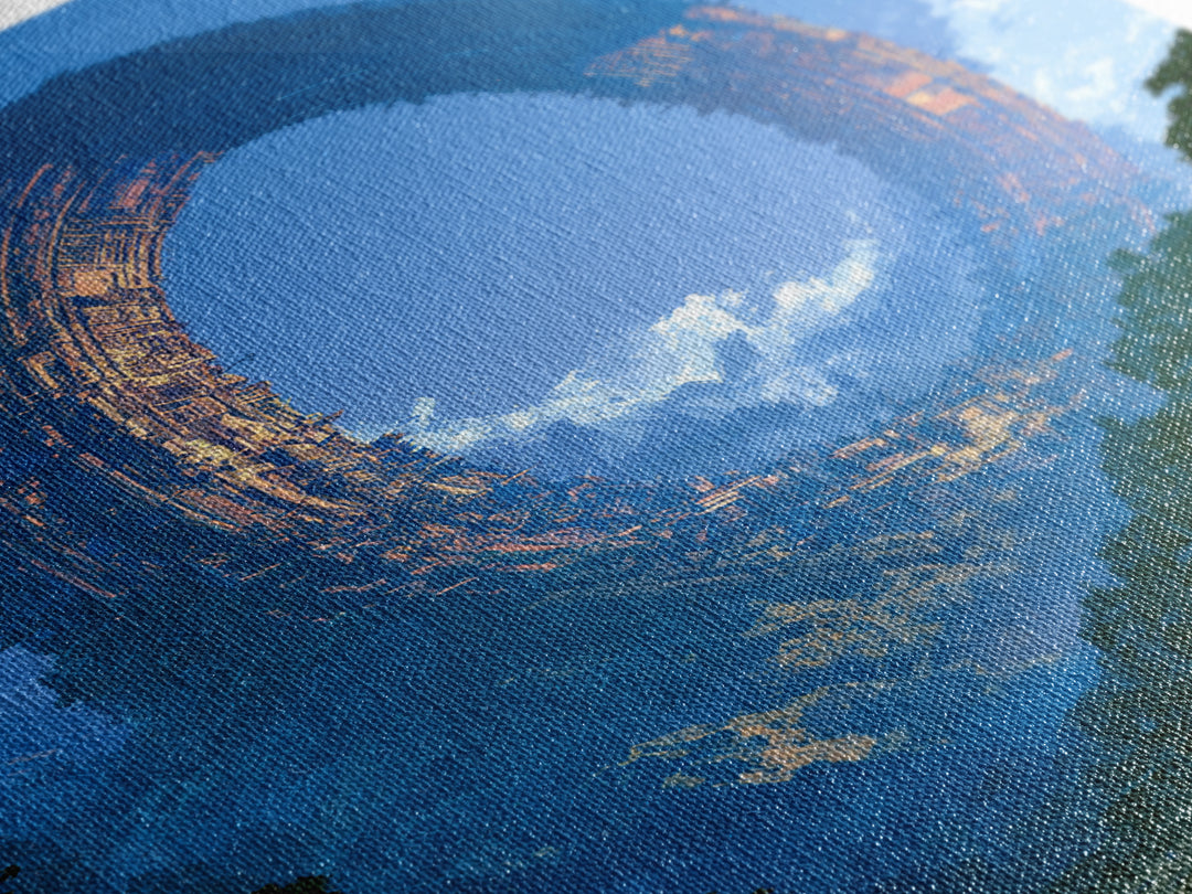 Giant Ring World Seen from a Valley Framed Canvas Print, Scifi Art, Wall Decor, Living Room Decor, Orbit, Living Room Art, SCI-2x3-64