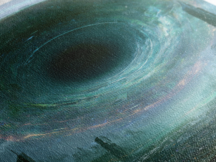 Wormhole Opening over Barren Landscape Framed Canvas Print, Scifi Art, Mid Century Art, Living Room Decor, Fine Art, Orbit, SCI-2x3-73