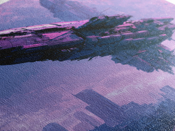Distant Spaceship Above Alien Desert Planet Canvas Print, Scifi Art, Canvas Wall Art, Living Room Decor, Fine Art, Orbit, SCI-2x3-9