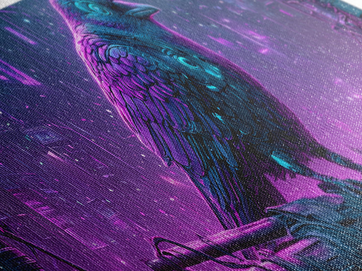 Robot Bird Perched on Antenna Framed Canvas Print, Scifi Art, Gallery Decor, Living Room Decor, Fine Art, Orbit, Wall Art, SCI-3x1-15