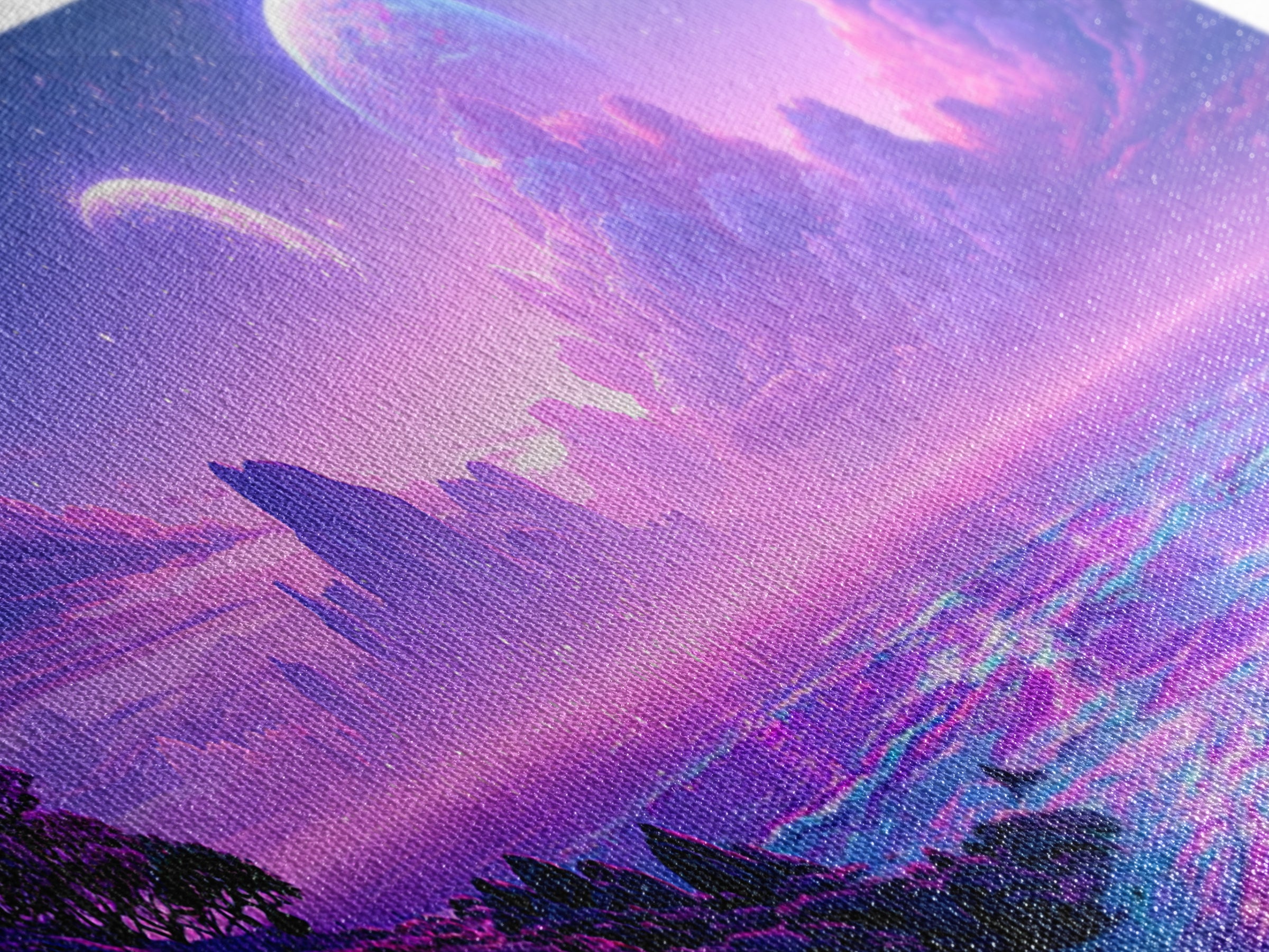 Alien Ocean with Two Moons Framed Canvas Print, Scifi Art, Fantasy Art, Living Room Decor, Oil Painting, Orbit, SCI-3x1-77