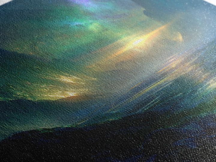 Planetary Sunrise over Ice Cliffs Canvas Print, Scifi Art, Fantasy Art, Living Room Decor, Fine Art, Orbit, Textured Painting, SCI-3x2-98