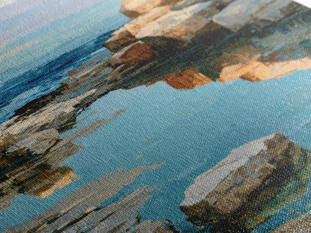 Rocky Tidepool with Reflections Framed Canvas Print, Seascape Art, Canvas Wall Art, Coastal Decor, Fine Art, Seascape, SEA-1x1-11