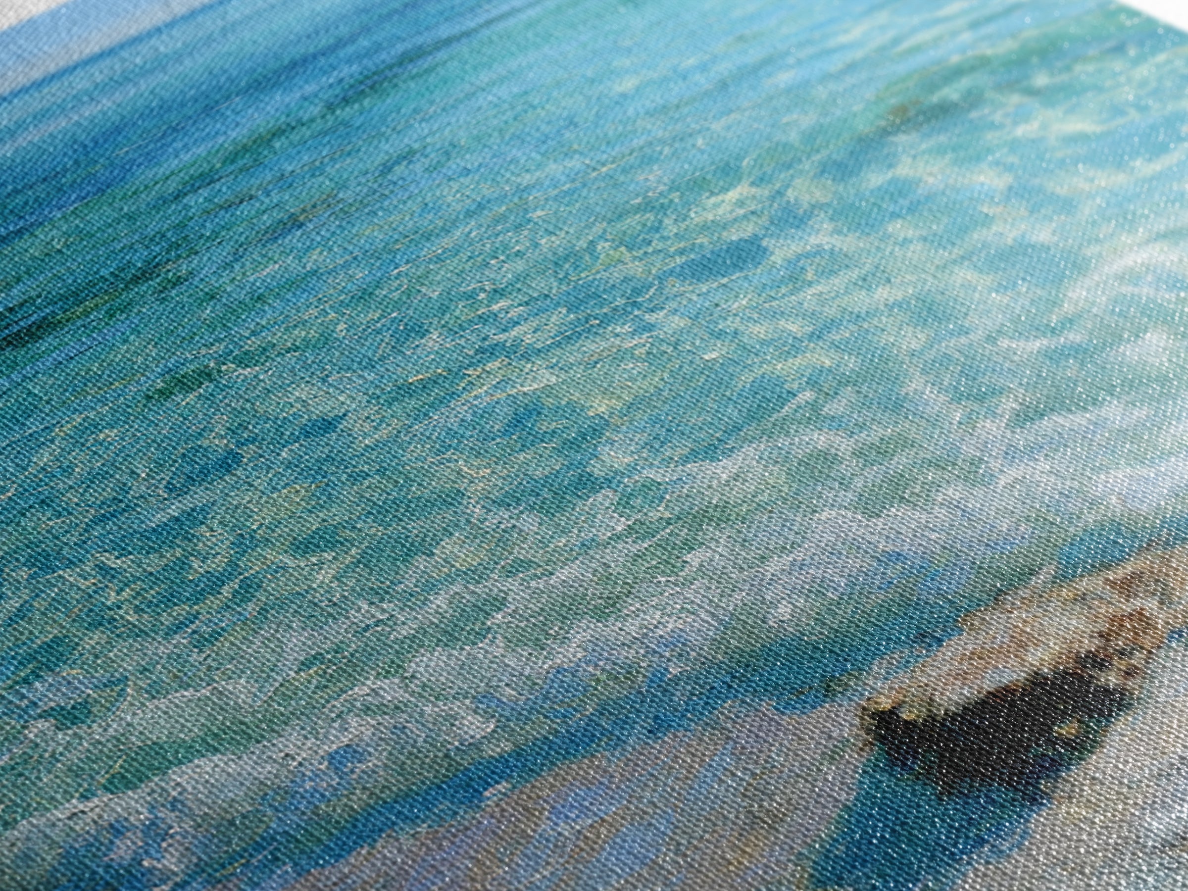 Tropical Lagoon with Transparent Shallows Framed Canvas Print, Seascape Art, Coastal Wall Art, Coastal Decor, Watercolor Art, SEA-1x1-34
