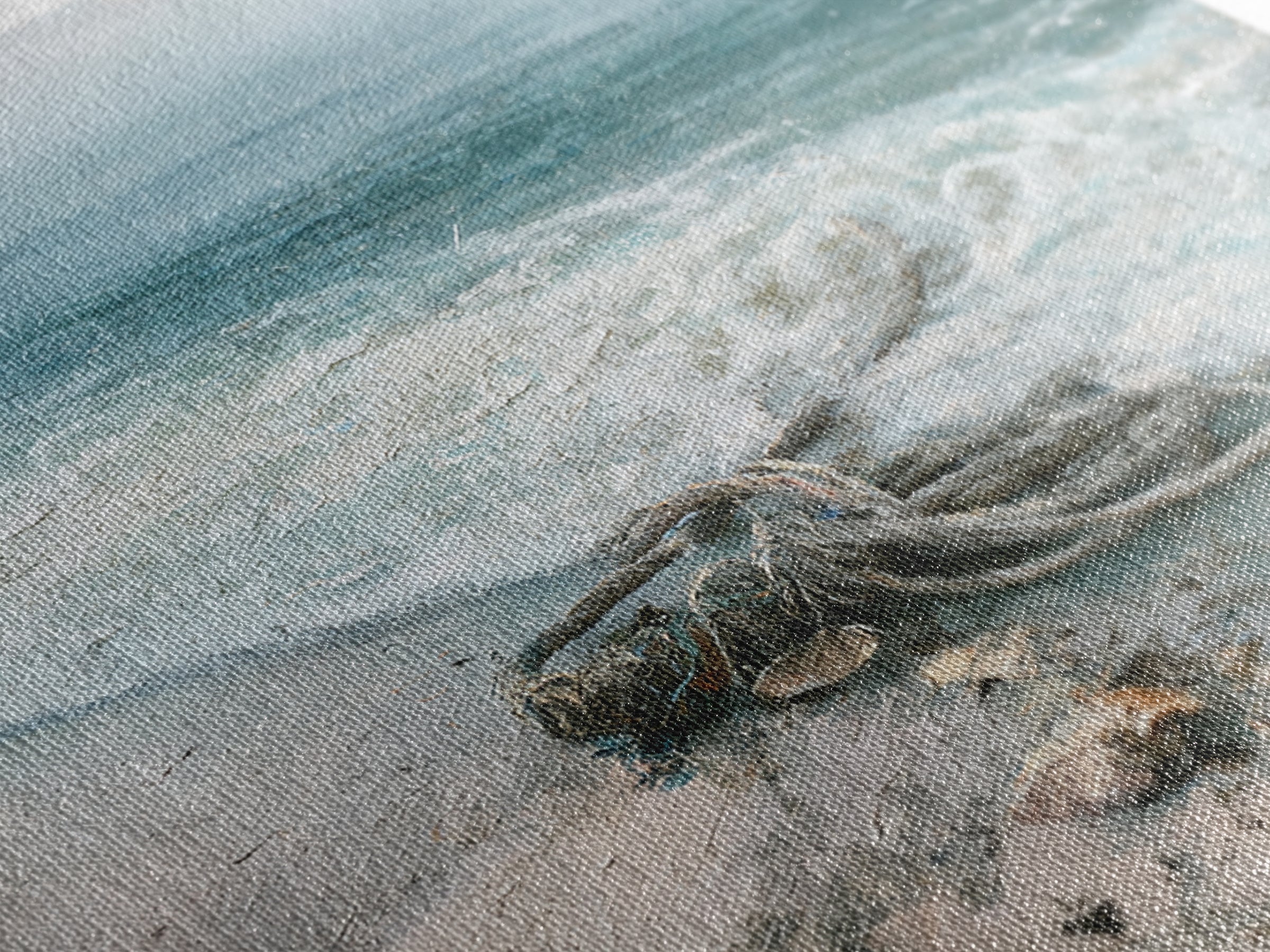 Rain over Ocean with Blurred Horizon Framed Canvas Print, Seascape Art, Canvas Print, Coastal Decor, Oil Painting, Seascape, SEA-1x1-68