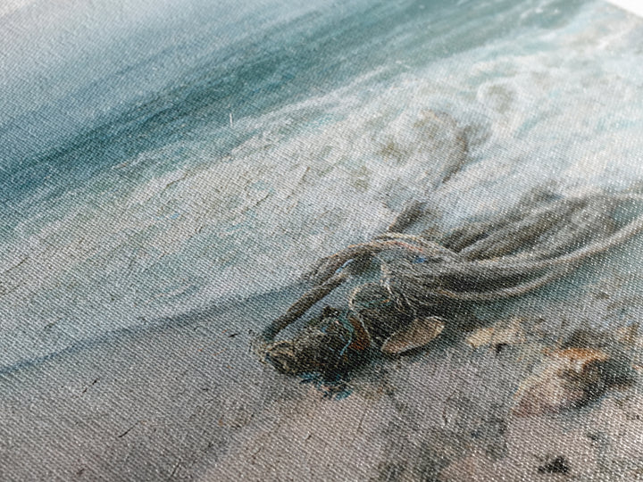 Rain over Ocean with Blurred Horizon Framed Canvas Print, Seascape Art, Canvas Print, Coastal Decor, Oil Painting, Seascape, SEA-1x1-68