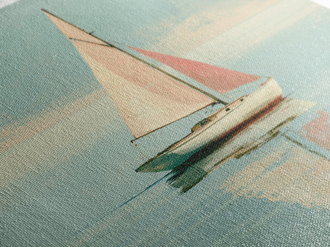 Quiet Sailboat on Glassy Water Framed Canvas Print, Seascape Art, Neutral Decor, Coastal Decor, Fine Art, Seascape, Home Decor, SEA-1x1-80