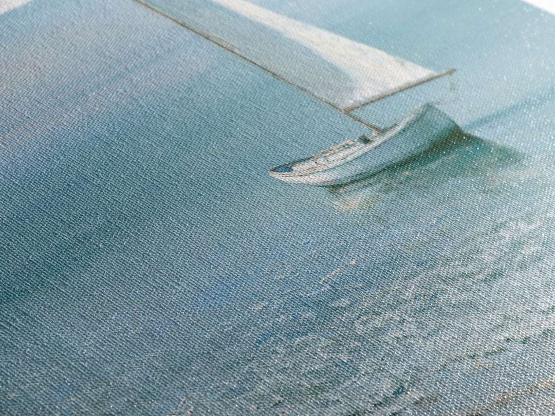 Quiet Sailboat on Glassy Water Framed Canvas Print, Seascape Art, Watercolor Painting, Coastal Decor, Fine Art, Seascape, SEA-2x1-100