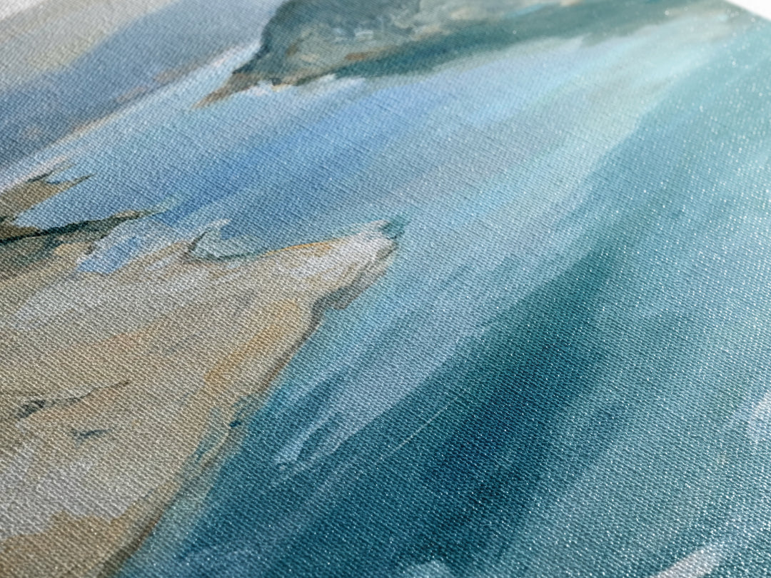 Coastal Cove with Turquoise Water Framed Canvas Print, Seascape Art, Wall Art Print, Coastal Decor, Watercolor Art, Seascape, SEA-2x1-59