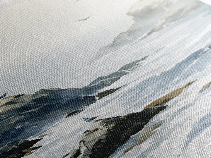 Misty Sea Cliffs Canvas Print, Seascape Art, Large Wall Art, Coastal Decor, Seascape, Watercolor Painting, Bedroom Wall Art, SEA-2x3-61