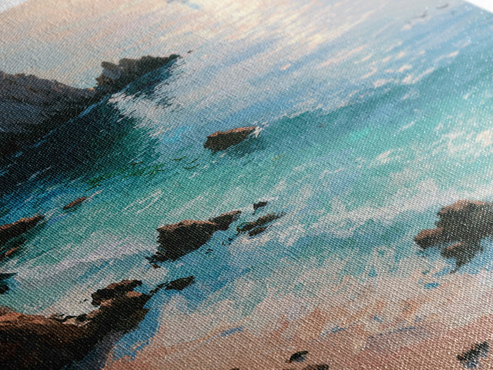 Coastal Cove with Turquoise Water Canvas Print, Seascape Art, Original Painting, Coastal Decor, Seascape, Living Room Decor, SEA-2x3-71