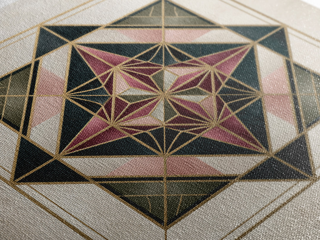 Gold Line Compass Mandala on Parchment Canvas Print, Sacred Geometry Art, Gallery Decor, Living Room Decor, Abstract Art, SGA-1x1-45