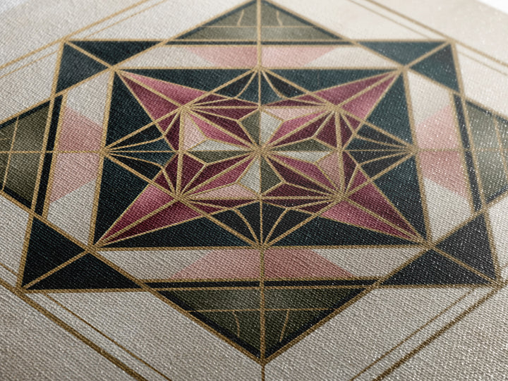 Gold Line Compass Mandala on Parchment Canvas Print, Sacred Geometry Art, Gallery Decor, Living Room Decor, Abstract Art, SGA-1x1-45