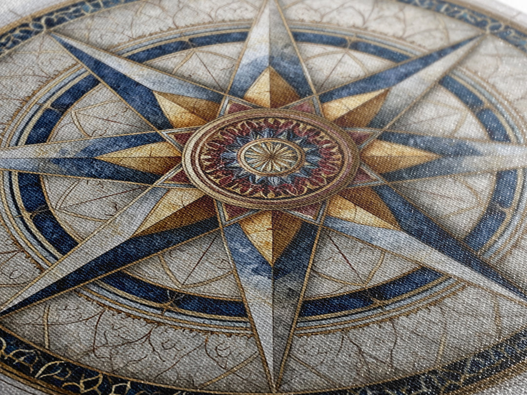 Gold Line Compass Mandala on Parchment Canvas Print, Sacred Geometry Art, Gallery Decor, Living Room Decor, Abstract Art, SGA-1x1-69
